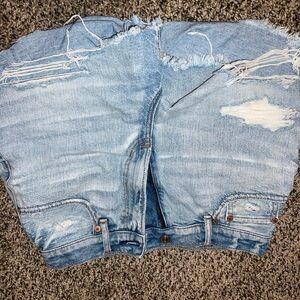 Distressed Light Blue Denim Shorts